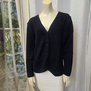 ECO-Alpacai Peru Womans Size L - XL Dark Blue Cardigan Sweater Button Pockets